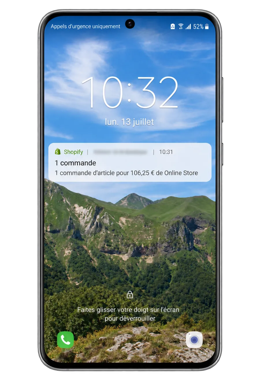 Notification de commande reçue sur une boutique en ligne, preuve de vente générée sans publicité